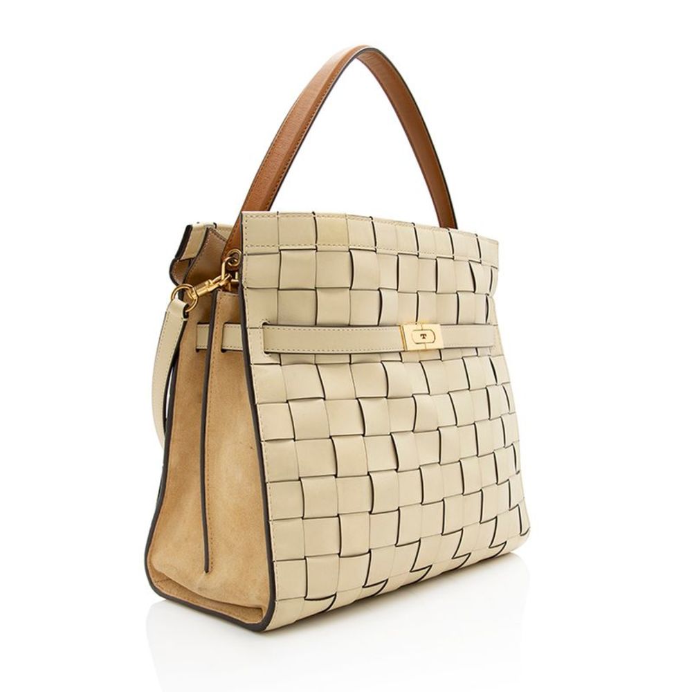Tory Burch Leather Lee Radziwill Woven Double Satchel - Picture 2 of 15